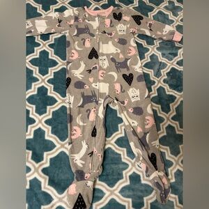 Carter's Gray and Pink Footie One Piece with Cat Print